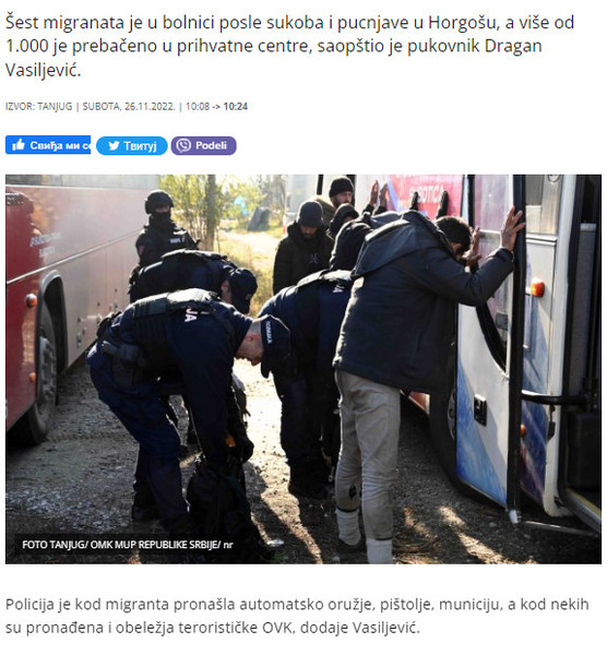 Serbia-avmp/Policija-saopstila-sta-je-sve-pronadjeno-kod-migranata-posle-pucnjave-u-Horgos