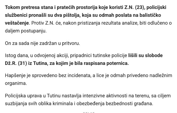Serbia-avmp/Policija-u-Tutinu-pronasla-dva-pistolja-i-privela-lice-sa-poternice---Blic1
