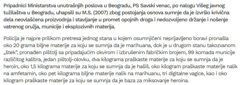 Serbia-avmp/Policija-u-stanu-devetnaestogodisnjaka-pronasla-nekoliko-kilograma-droge-i-oruzje_1