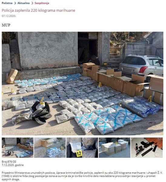 Serbia-avmp/Policija-zaplenila-220-kilograma-marihuane
