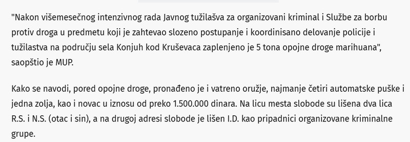 Serbia-avmp/Policija-zaplenila-pet-tona-marihuane-automatske-puske-zolju-i-municiju-u-selu-kod-Krusevca