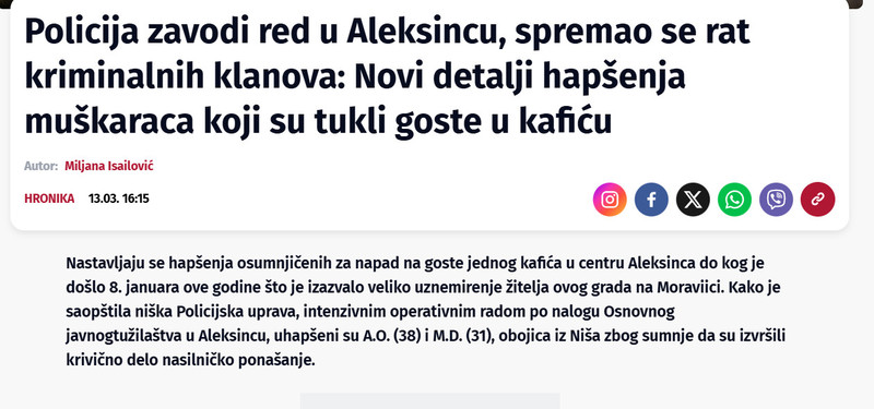 Serbia-avmp/Policija-zavodi-red-u-Aleksincu-spremao-se-rat-kriminalnih-klanova-Novi-detalji-hapsenja-muskaraca-koji-su-tukli-goste-u-kaficu
