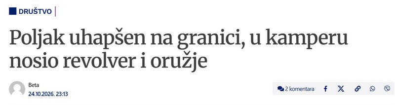 Serbia-avmp/Poljak-uhapsen-na-granici-u-kamperu-nosio-revolver-i-oruzje
