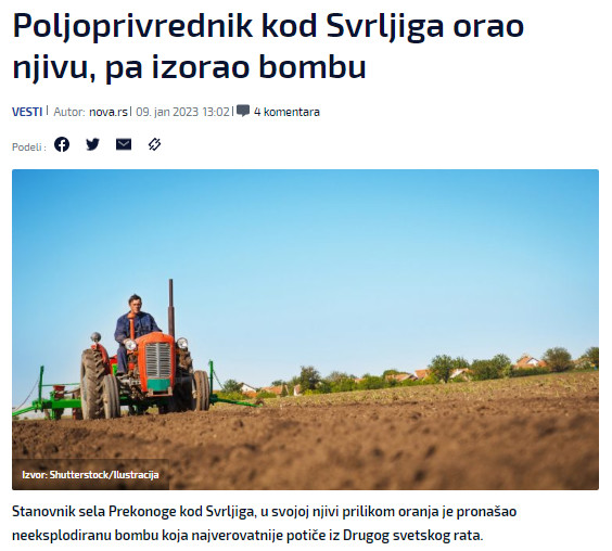 Serbia-avmp/Poljoprivrednik-kod-Svrljiga-orao-njivu-pa-izorao-bombu