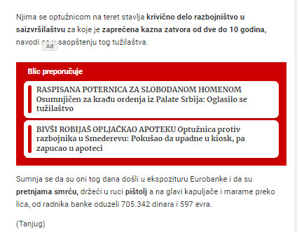 Serbia-avmp/Posle-pet-godina-podignuta-optuznica-protiv-dvojice-razbojnika-zbog-pljacke-ba