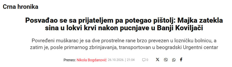Serbia-avmp/Posvadao-se-sa-prijateljem-pa-potegao-pistolj-Majka-zatekla-sina-u-lokvi-krvi-nakon-pucnjave-u-Banji-Koviljaci