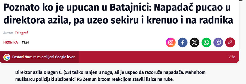 Serbia-avmp/Poznato-ko-je-upucan-u-Batajnici-Napadac-pucao-u-direktora-azila-pa-uzeo-sekiru-i-krenuo-i-na-radnika