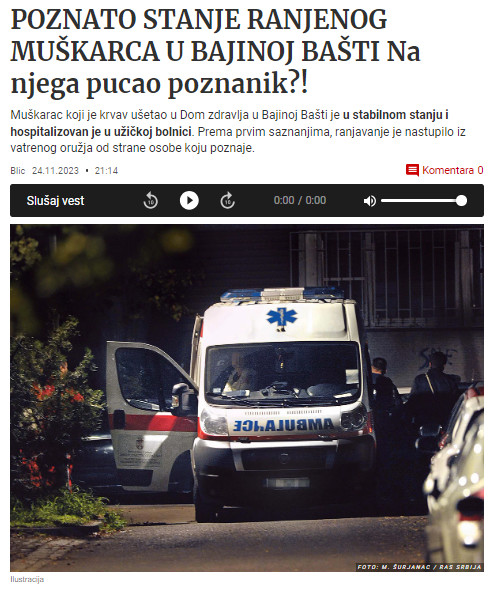 Serbia-avmp/Poznato-stanje-muskarca-koji-je-ranjen-u-Bajinoj-Basti