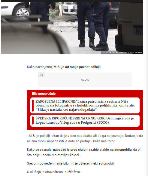 Serbia-avmp/Pozvao-policiju-i-rekao-da-mu-je-bacen-Molotovljev-koktel-na-automobil-na-Vozd_1