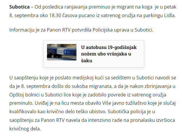 Serbia-avmp/Preminuo-migrant-na-koga-je-pucano-na-parkingu-Lidla