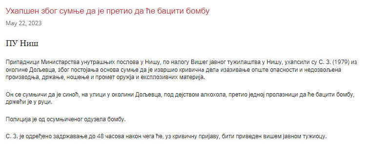 Serbia-avmp/Pretio-da-ce-baciti-bombu