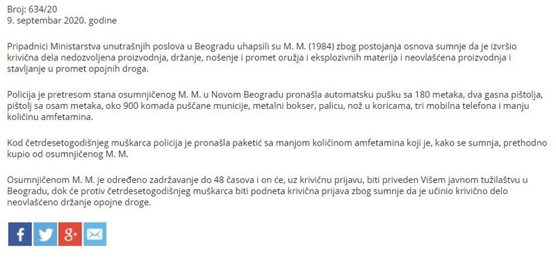 Serbia-avmp/Pretresom-stana-osumnjicenog-policija-pronasla-razlicito-oruzje-municiju-i-pak