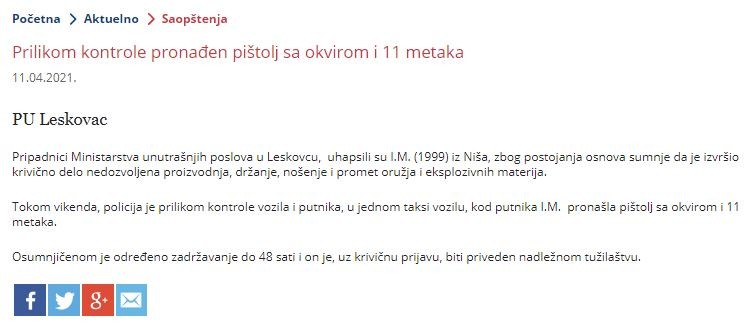 Serbia-avmp/Prilikom-kontrole-pronaden-pistol-sa-okvirom-i-11-metaka