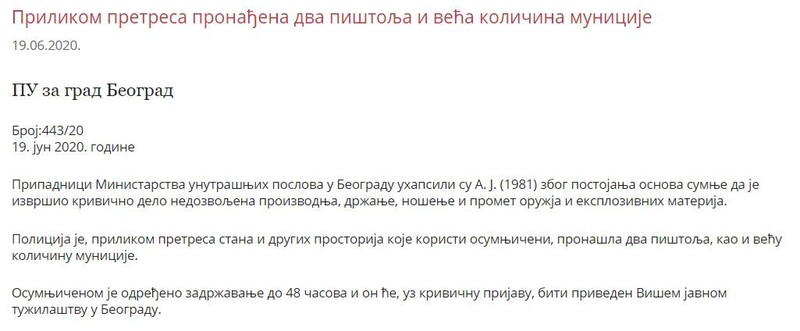 Serbia-avmp/Prilikom-pretresa-pronadena-dva-pistola-i-veca-kolicina-municije