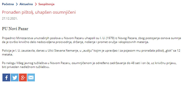 Serbia-avmp/Pronaden-pistol-uhapsen-osumnjiceni