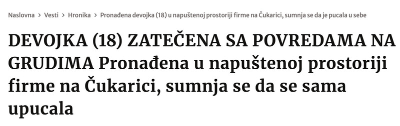 Serbia-avmp/Pronadena-devojka-18-u-napustenoj-prostoriji-firme-na-Cukarici-sumnja-se-da-je