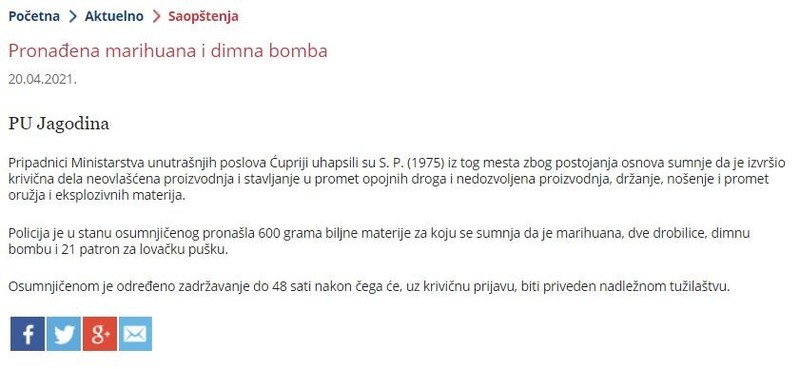 Serbia-avmp/Pronadena-marihuana-i-dimna-bomba