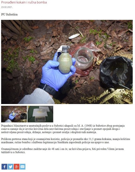 Serbia-avmp/Pronadeni-kokain-i-rucna-bomba