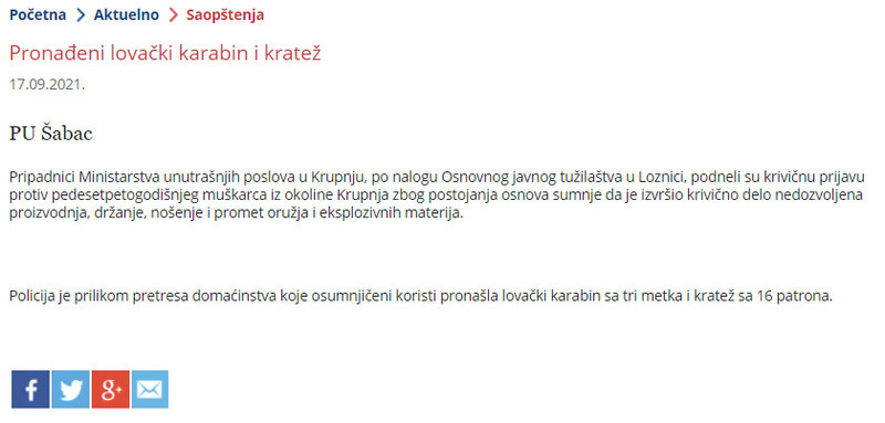 Serbia-avmp/Pronadeni-lovacki-karabin-i-kratez