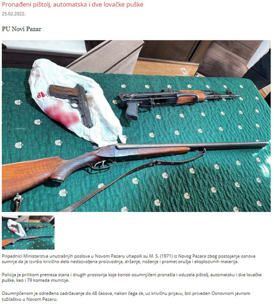 Serbia-avmp/Pronadeni-pistol-automatska-i-dve-lovacke-puske