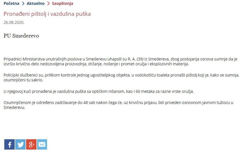 Serbia-avmp/Pronadeni-pistol-i-vazdusna-puska
