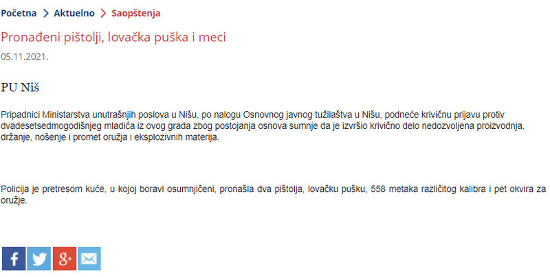 Serbia-avmp/Pronadeni-pistoli-lovacka-puska-i-meci