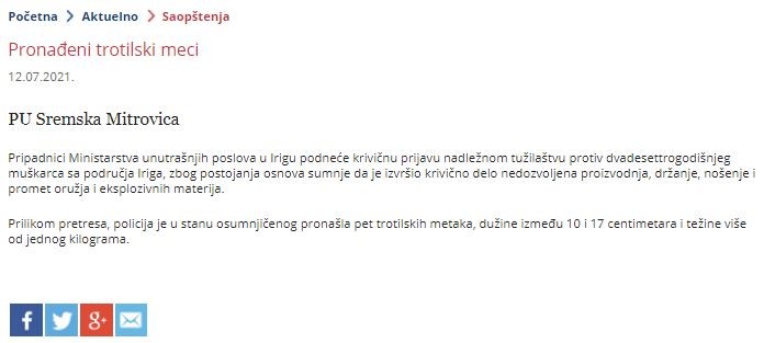 Serbia-avmp/Pronadeni-trotilski-meci