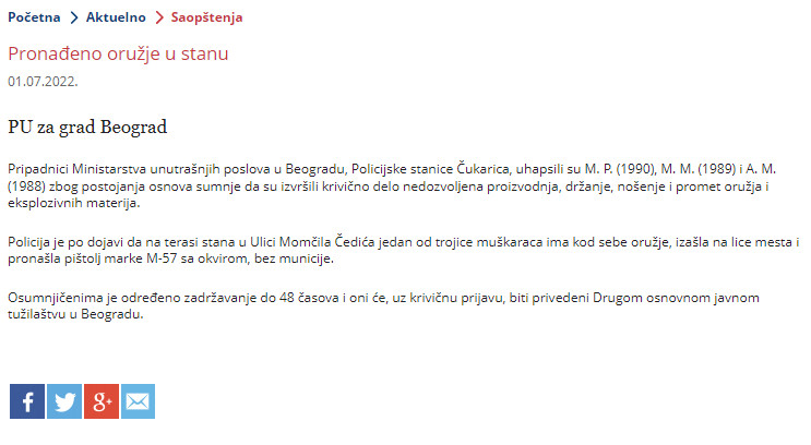 Serbia-avmp/Pronadeno-oruzje-u-stanu