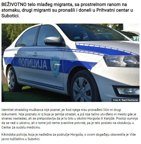 Serbia-avmp/Pronadjen-mrtav-migrant-sa-prostrelnom-ranom