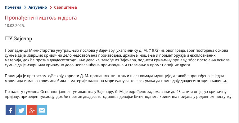 Serbia-avmp/Pronadjeni-pistolj-i-droga-u-Zajecaru