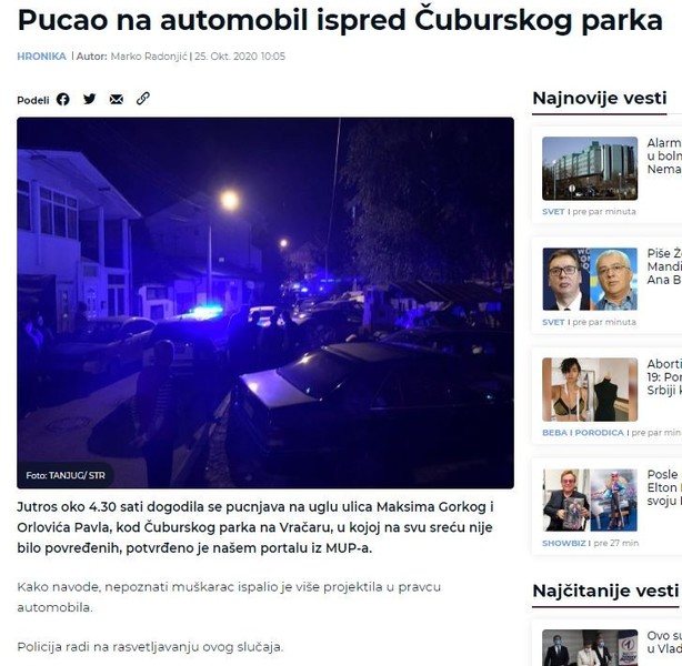 Serbia-avmp/Pucao-na-automobil-ispred-Cuburskog-parka