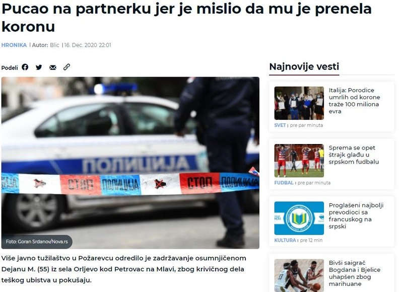 Serbia-avmp/Pucao-na-partnerku-jer-je-mislio-da-mu-je-prenela-koronu