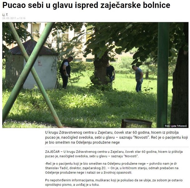Serbia-avmp/Pucao-sebi-u-glavu-ispred-zajecarske-bolnice