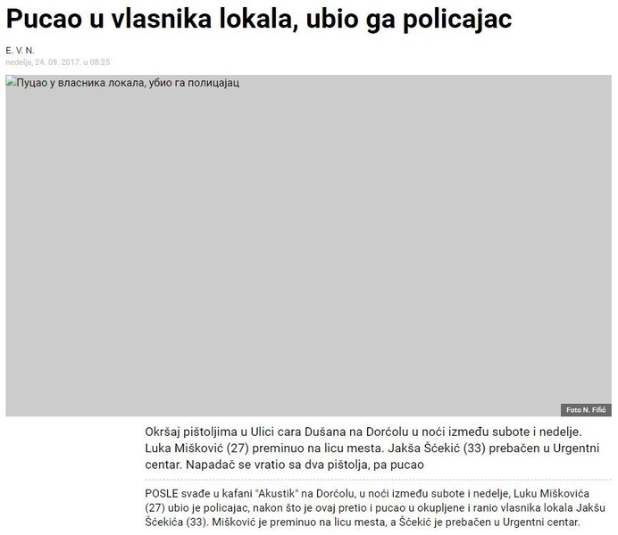 Serbia-avmp/Pucao-u-vlasnika-lokala-ubio-ga-policajac