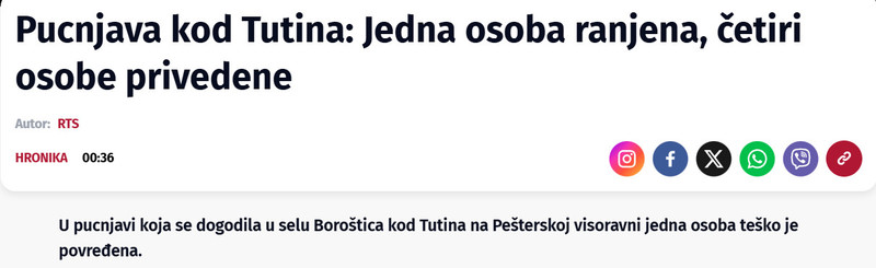 Serbia-avmp/Pucnjava-kod-Tutina-Jedna-osoba-ranjena-cetiri-osobe-privedene_1