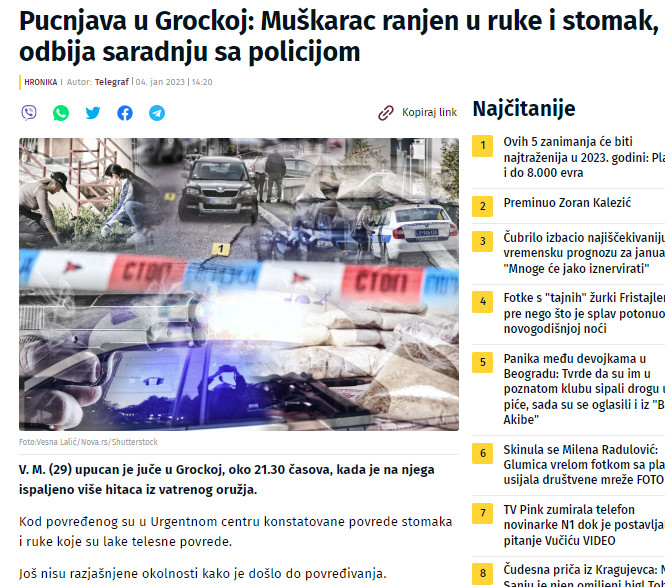 Serbia-avmp/Pucnjava-u-Grockoj-Muskarac-ranjen-u-ruke-i-stomak-odbija-saradnju-sa-policijo