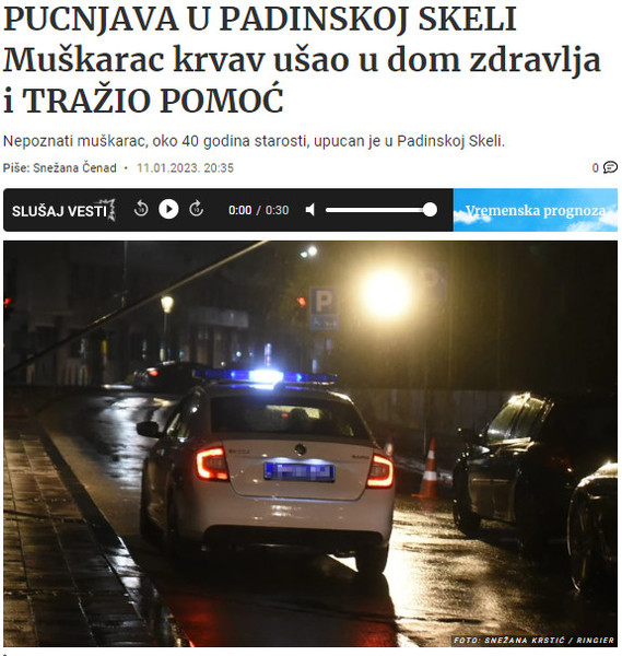 Serbia-avmp/Pucnjava-u-Padinskoj-Skeli-ranjen-muskarac