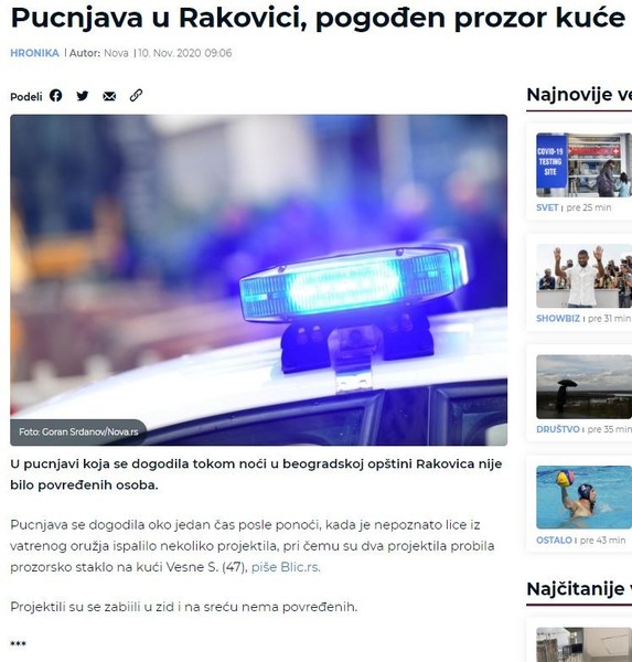 Serbia-avmp/Pucnjava-u-Rakovici-pogoden-prozor-kuce