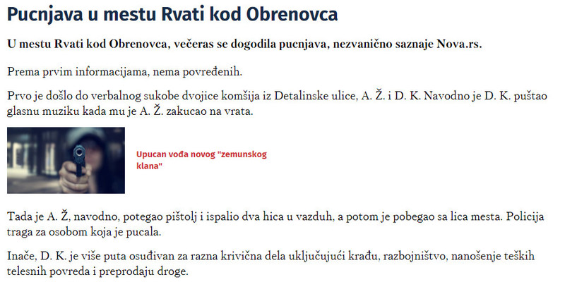 Serbia-avmp/Pucnjava-u-mestu-Rvati-kod-Obrenovca