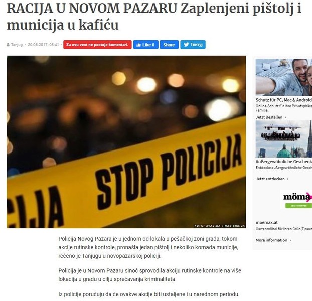 Serbia-avmp/RACIJA-U-NOVOM-PAZARU-Zaplenjeni-pistolj-i-municija-u-kaficu