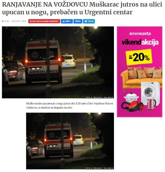 Serbia-avmp/RANJAVANJE-NA-VOZDOVCU-Muskarac-jutros-na-ulici-upucan-u-nogu-prebacen-u-Urgen_1