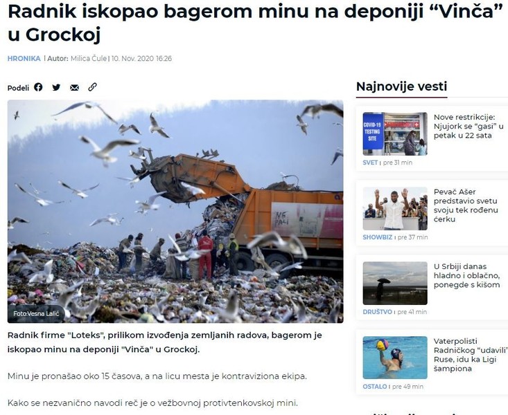 Serbia-avmp/Radnik-iskopao-bagerom-minu-na-deponiji-_Vinca_-u-Grockoj