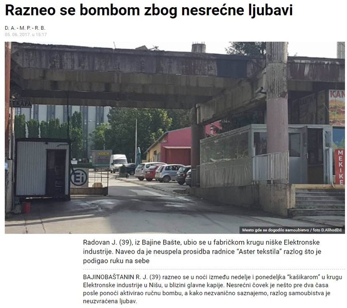Serbia-avmp/Razneo-se-bombom-zbog-nesrecne-ljubavi
