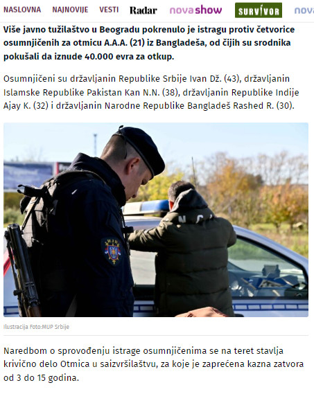 Serbia-avmp/Rekao-da-je-policajac-pa-sa-jos-trojicom-oteo-mladica-iz-Bangladesa-i-od-njego