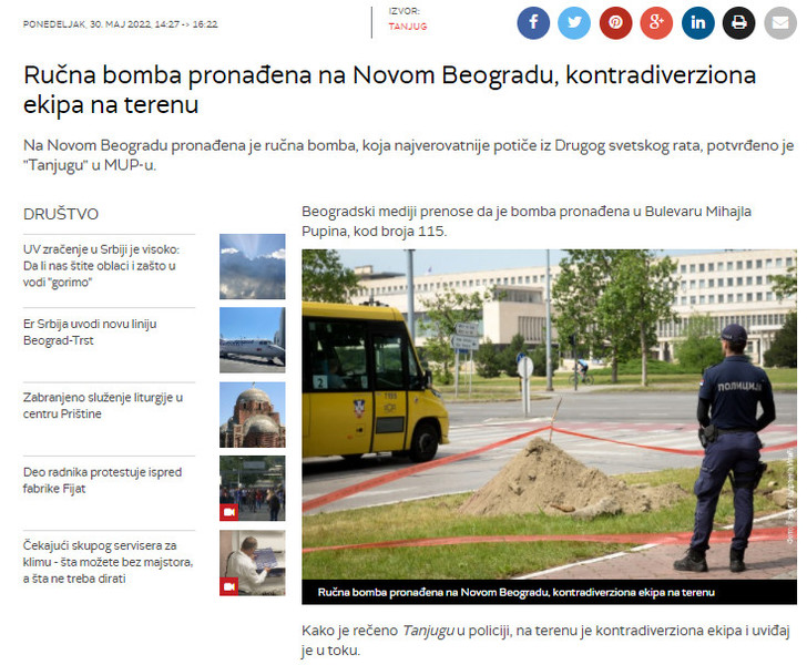 Serbia-avmp/Rucna-bomba-pronadena-na-Novom-Beogradu-kontradiverziona-ekipa-na-terenu