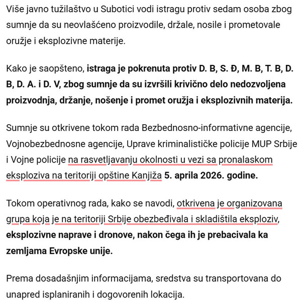 Serbia-avmp/SEDAM-OSOBA-OSUMNJICENO-ZA-SVERC-EKSPLOZIVA-KOJI-JE-NADEN-KOD-KANJIZE-Oglasilo-se-tuzilastvo-o-KATASTROFI-koja-je-sprecena-kod-medunarodnog-gasovoda-Oruzje-prebacivali-ka-zemljama-EU_1