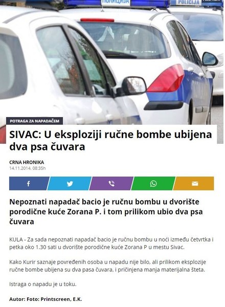 Serbia-avmp/SIVAC_-U-eksploziji-rucne-bombe-ubijena-dva-psa-cuvara