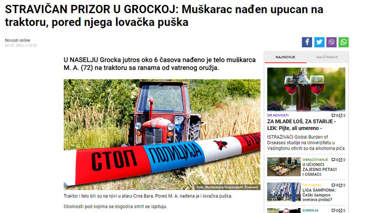 Serbia-avmp/STRAVICAN-PRIZOR-U-GROCKOJ_-Muskarac-naden-upucan-na-traktoru-pored-njega-lova