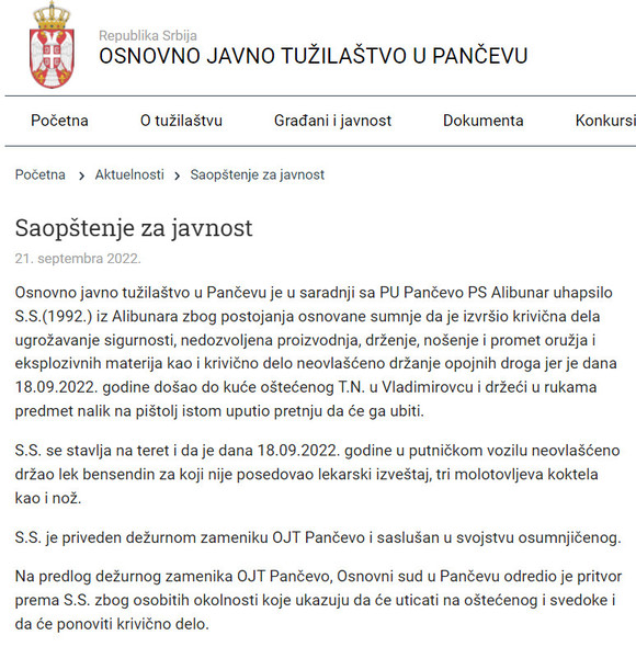 Serbia-avmp/Saopstenje-za-javnost--OSNOVNO-JAVNO-TUZILASTVO-U-PANCEVU