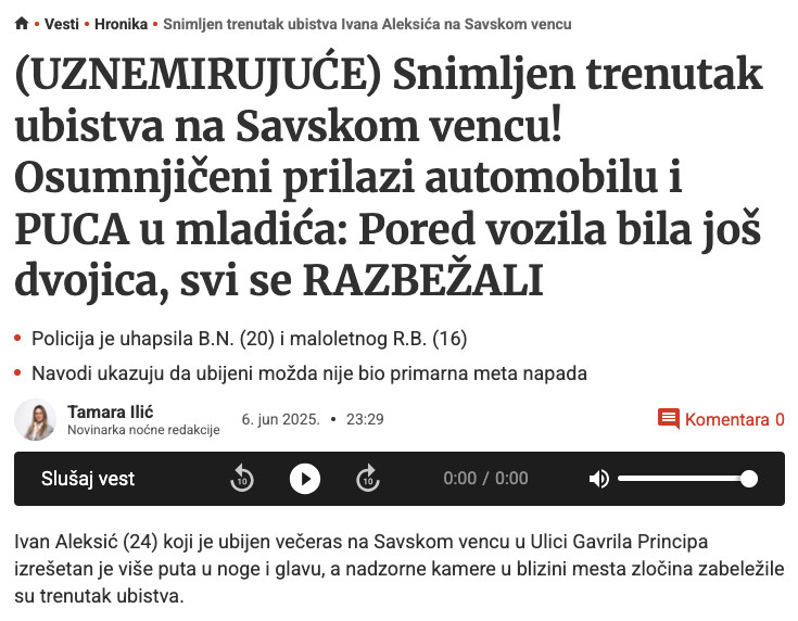 Serbia-avmp/Snimljen-trenutak-ubistva-Ivana-Aleksica-na-Savskom-vencu---Blic